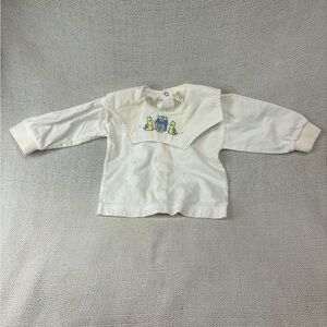 Vintage SCF 90s Sailor Collar Baby Shirt, 100% Cotton Cat/Tiger Graphic